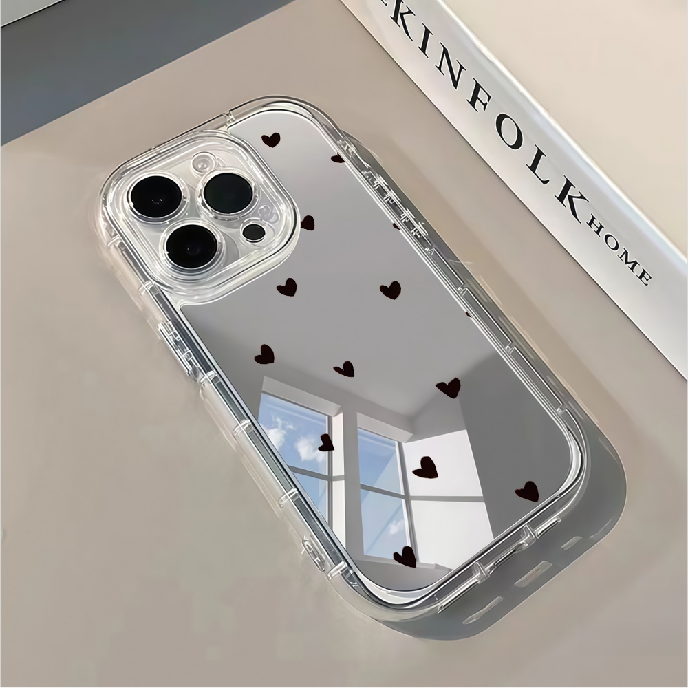 Phone Cases Xs Max - フレッシュスウィートブラックラブハートミラー付きスマホケース iPhone 17 16 15 Pro