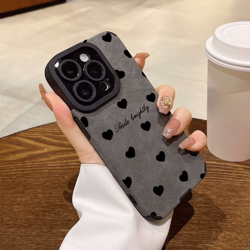 Phone Cases Leather - 新型高級ブラックラブハートソフトフォンケース iPhone 17 16 15 14