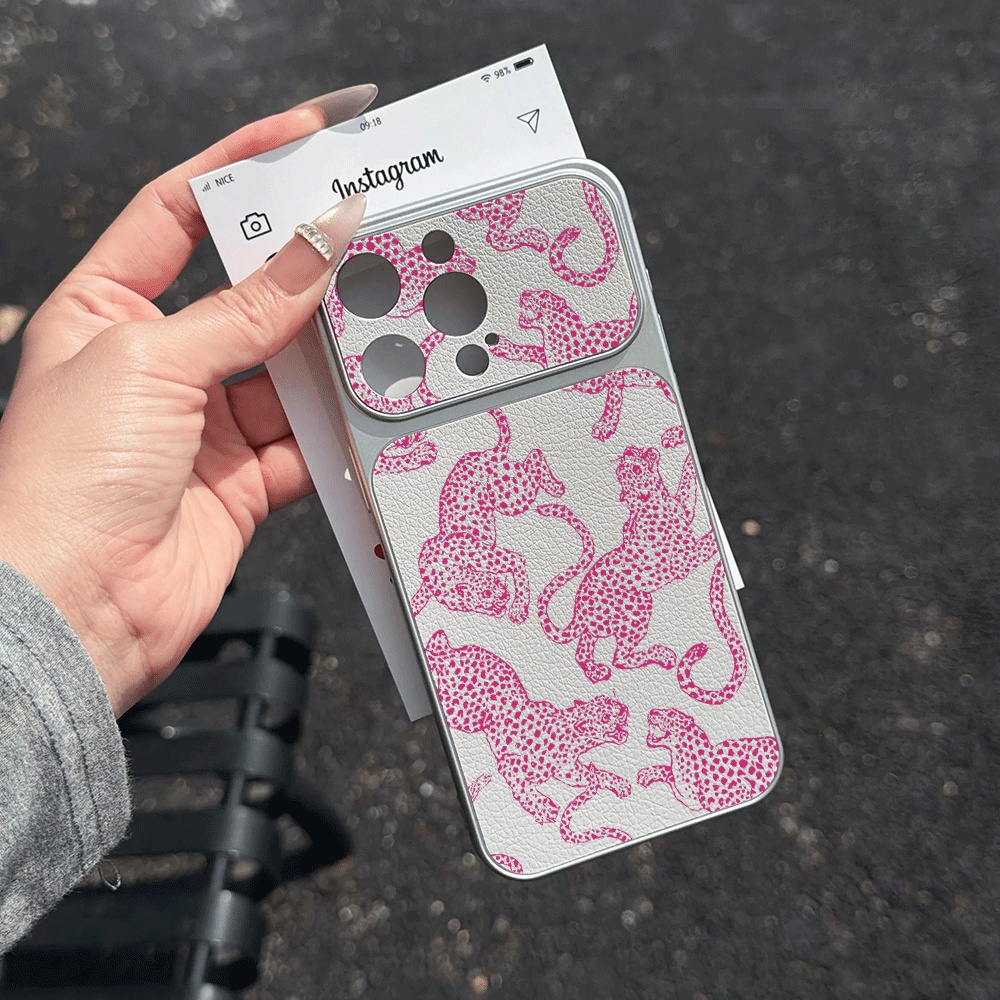 Phone Cases Leather - レトロイラストレオパード柄iPhoneケース iPhone 17 16 15 14