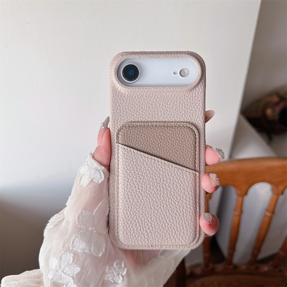 Phone Cases With Wallet On Back - 高級感カラー衝突レザーウォレットカードスロット付きスマホケース iPhone 17 Air 16E 16