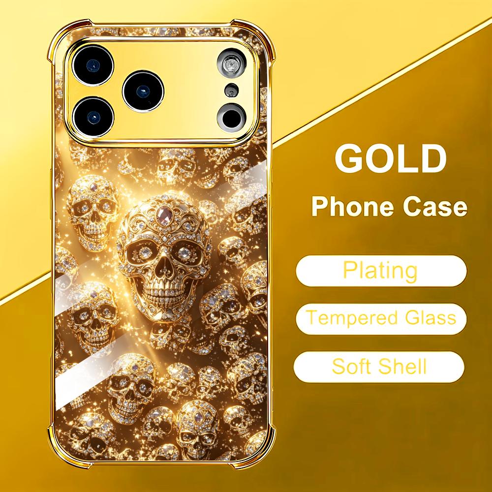 Phone Cases Rhode - 豪華なゴールデンスカルガラス製スマホケース iPhoneケース iPhoneカバー Rhode用 iPhone 17、16、15、14、13、12