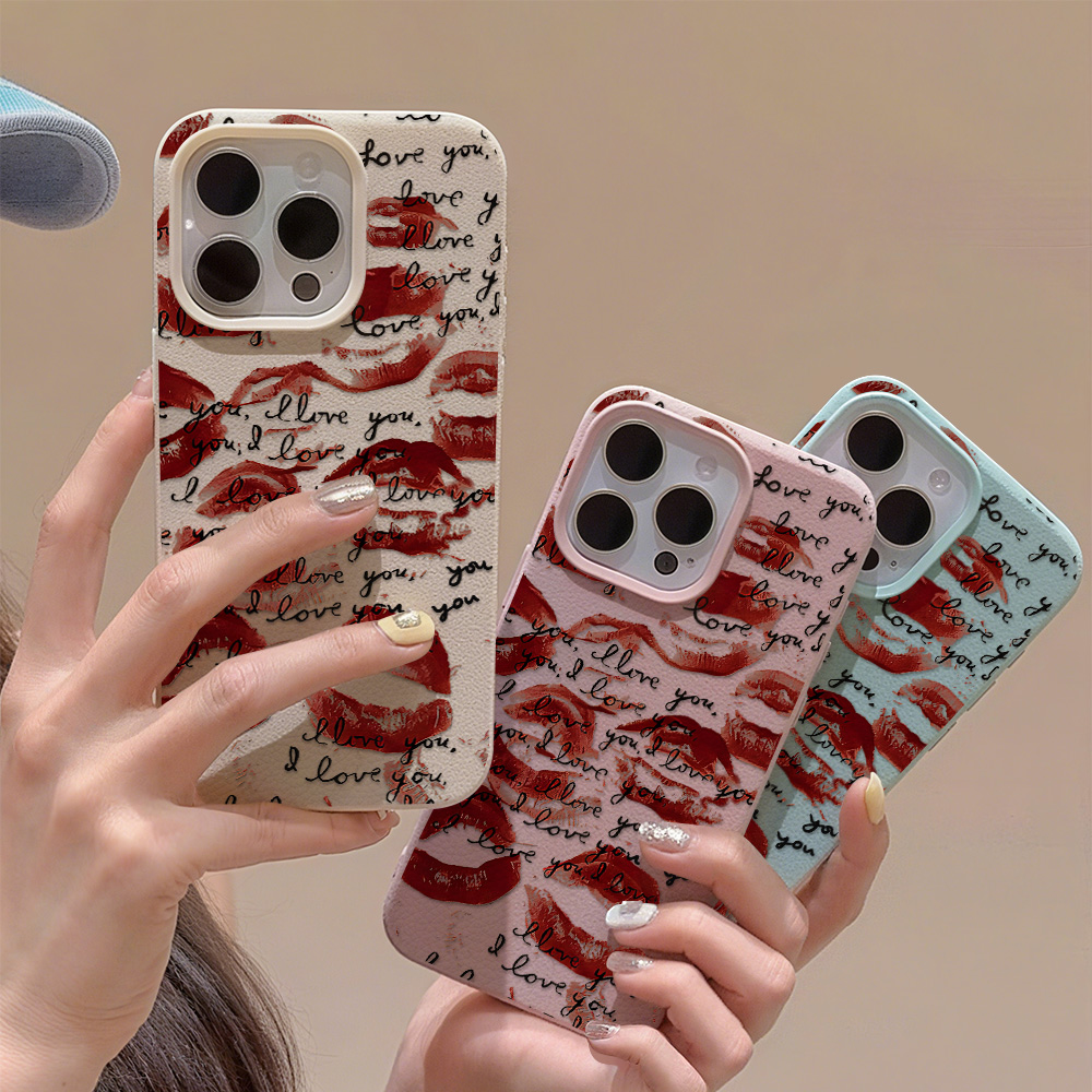 Phone Cases Leather - 鮮やかな赤い唇柄レザー風スマホケース iPhone 17 Pro Max 11