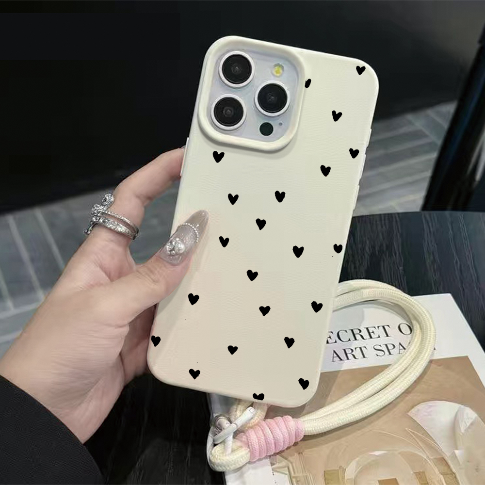 ブラックハートストラップロープ付きスマホケース iPhone - Phone Cases Leather のレビューと価格
