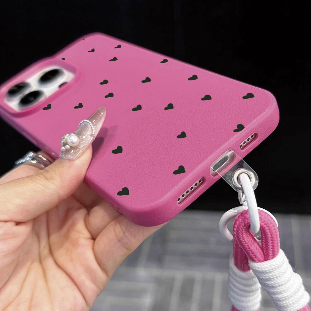 ブラックハートストラップロープ付きスマホケース iPhone - Phone Cases Leather のレビューと価格