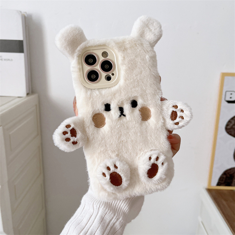 韓国の3D漫画風クマのふわふわぬいぐるみカップル携帯ケース  - Phone Cases Leather のレビューと価格