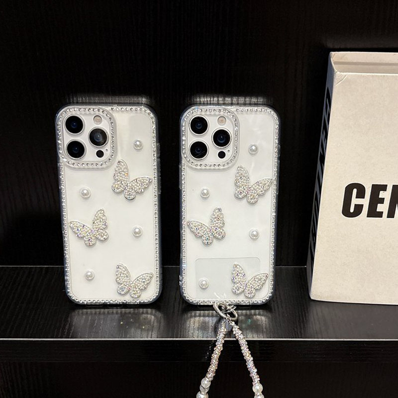 パールバタフライブリンブリンダイヤモンドクリアフォンケース  - Phone Cases Loopy のレビューと価格