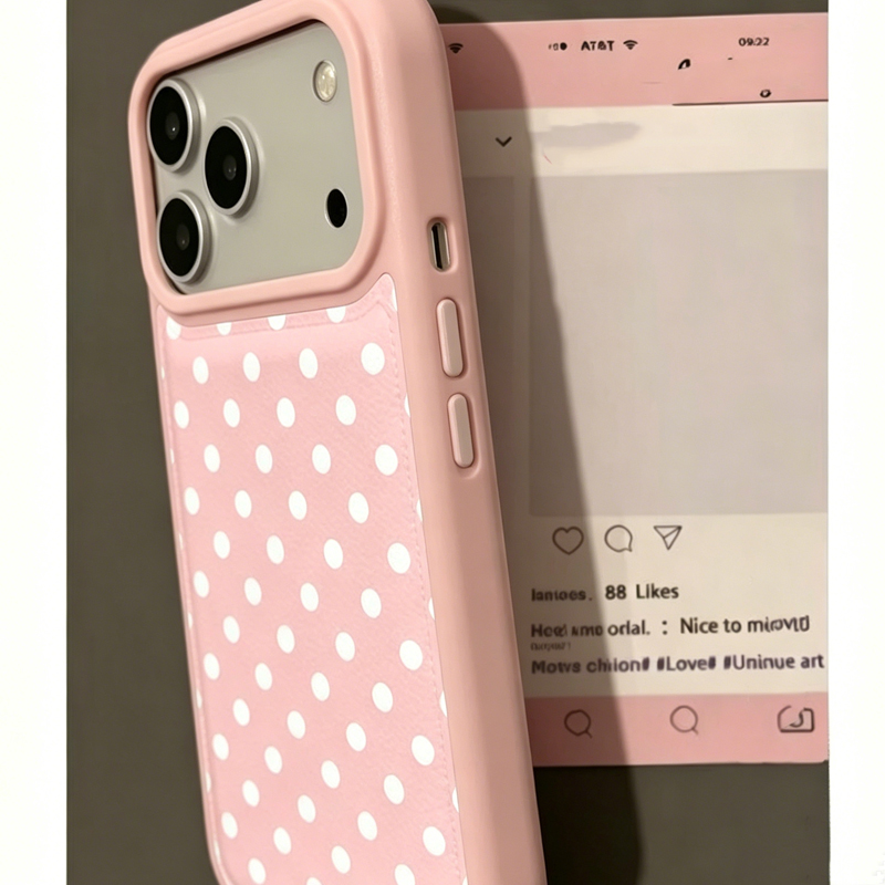 韓国のトレンドのかわいいピンクの水玉模様レザー製スマホケース - Phone Cases Leather のレビューと価格
