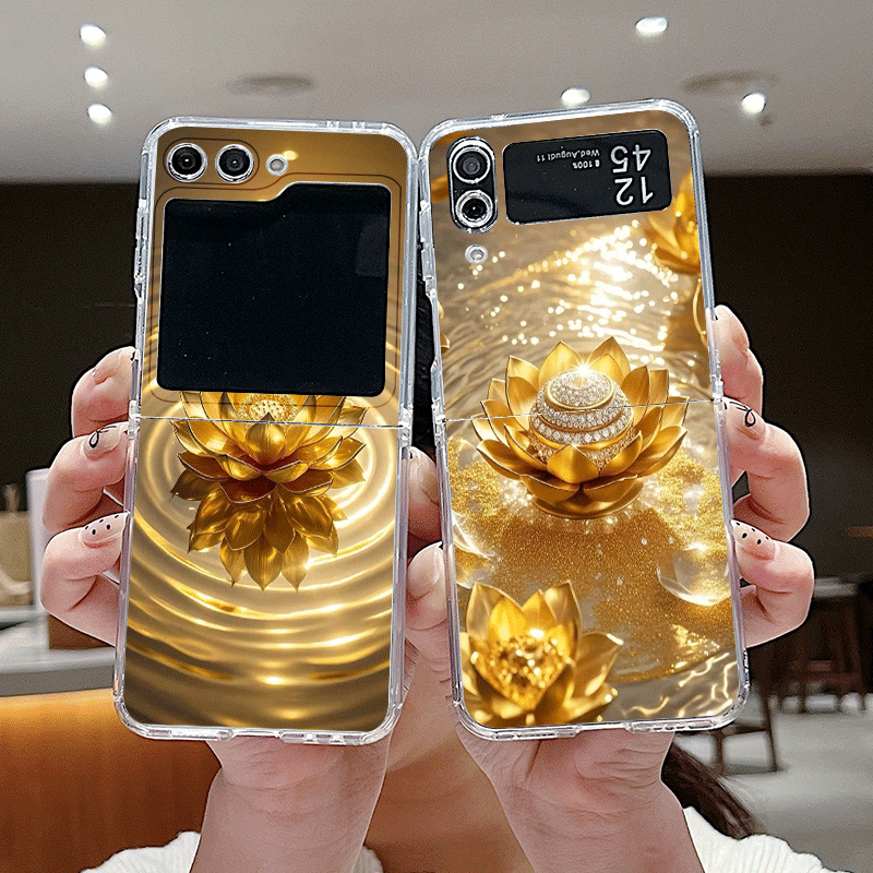 クリエイティブな金色の蓮の花模様のスマホケース、Samsun - Phone Cases Z Flip 6 のレビューと価格