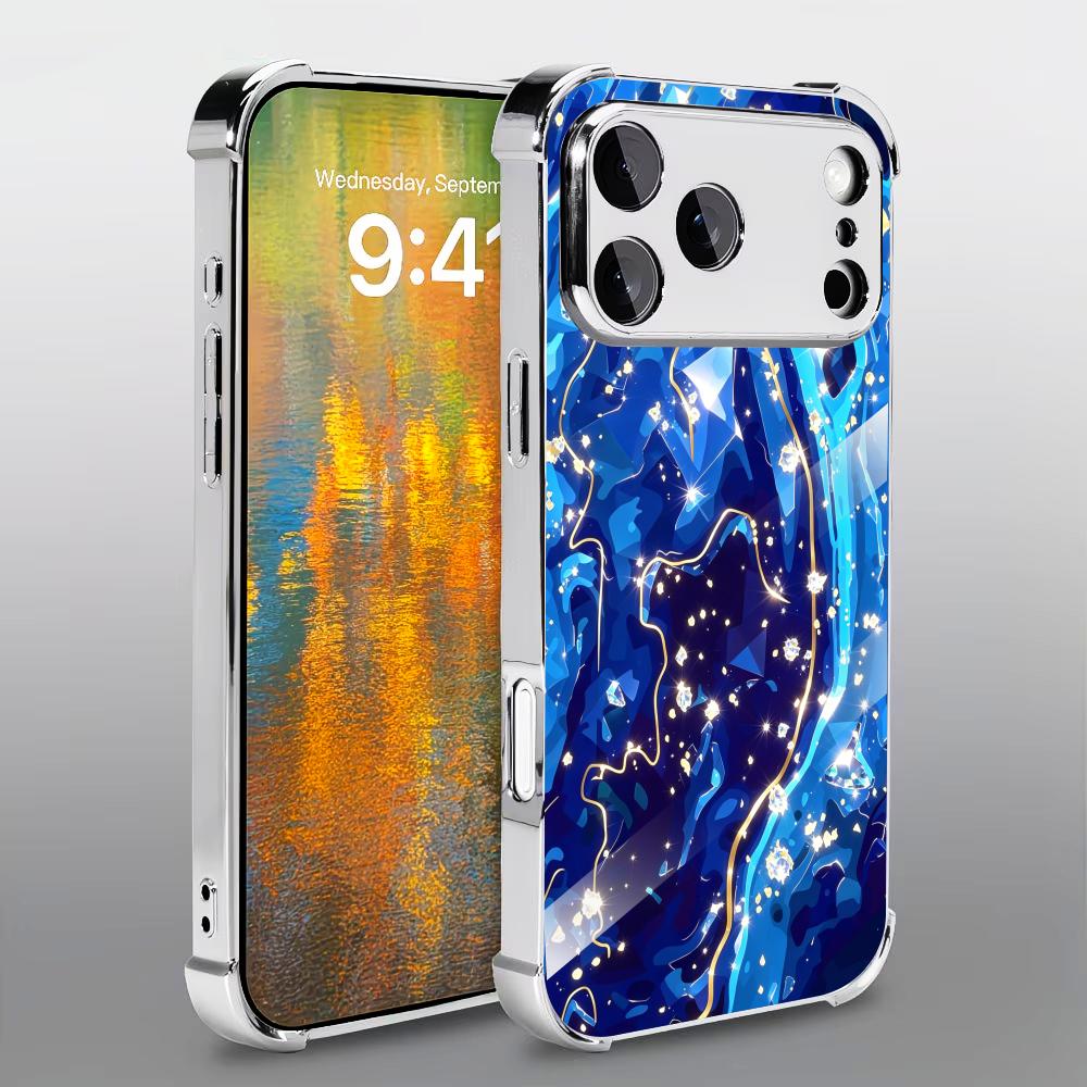 エレガントなディープブルーのテクスチャガラス製スマホケース、 - Phone Cases Rhode のレビューと価格