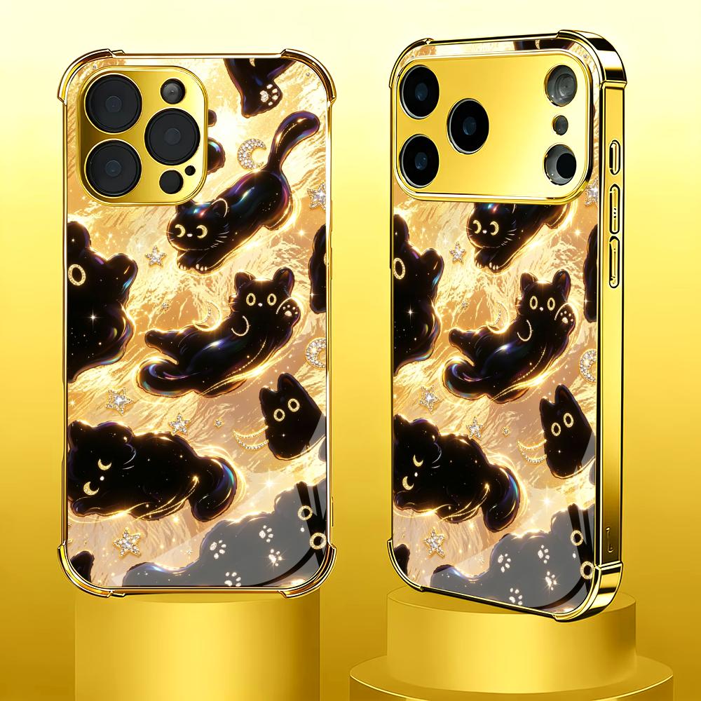 プレミアムゴールデンブラックキャットガラス製スマホケース i - Phone Cases Rhode のレビューと価格