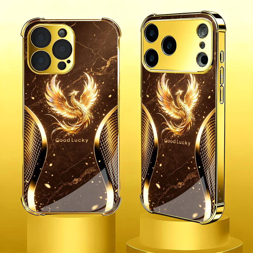 スタイリッシュな金色の鳳凰ガラス製スマホケース iPhone - Phone Cases Rhode のレビューと価格