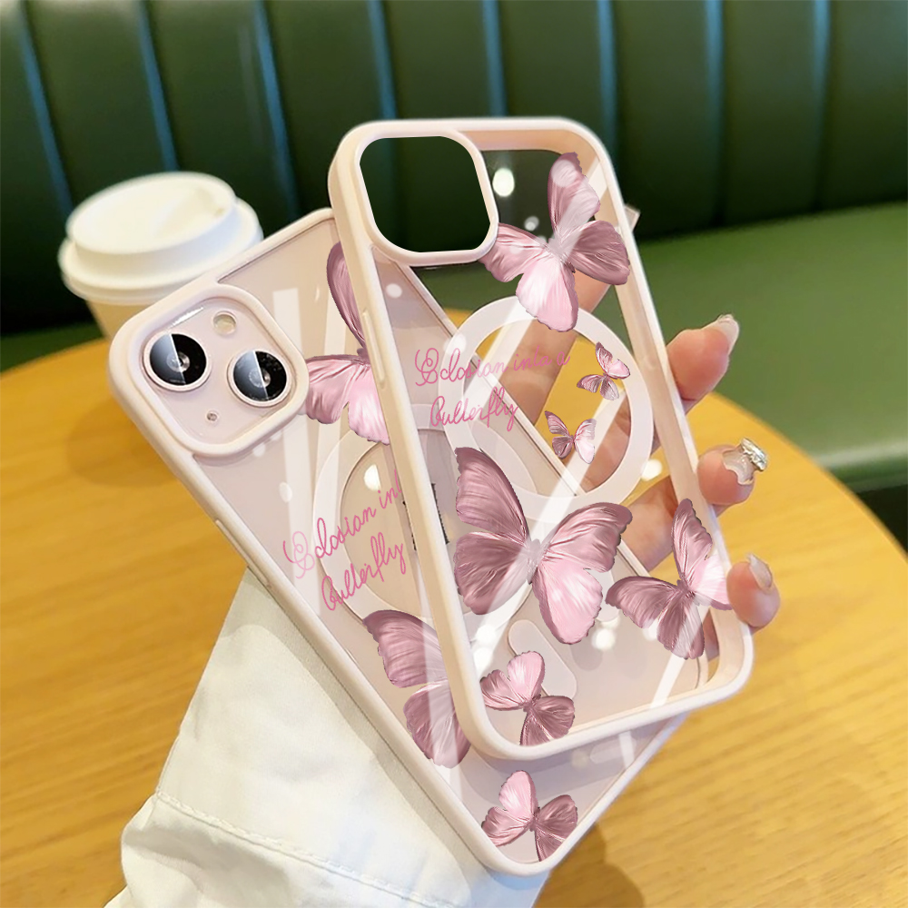 複数の粉蝶柄スマホケース iPhone 16 15 14 P - Clear Magsafe Case のレビューと価格