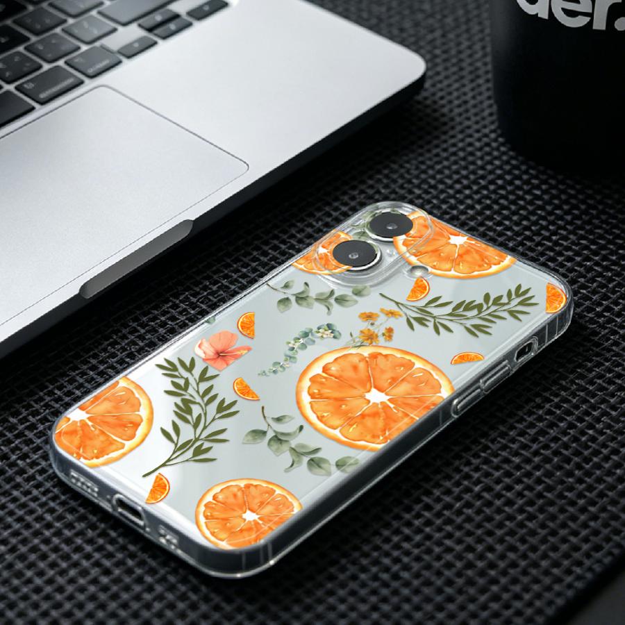 オレンジのスライスと葉のプリントソフトフォンカバーケース H - Phone Cases Orange のレビューと価格
